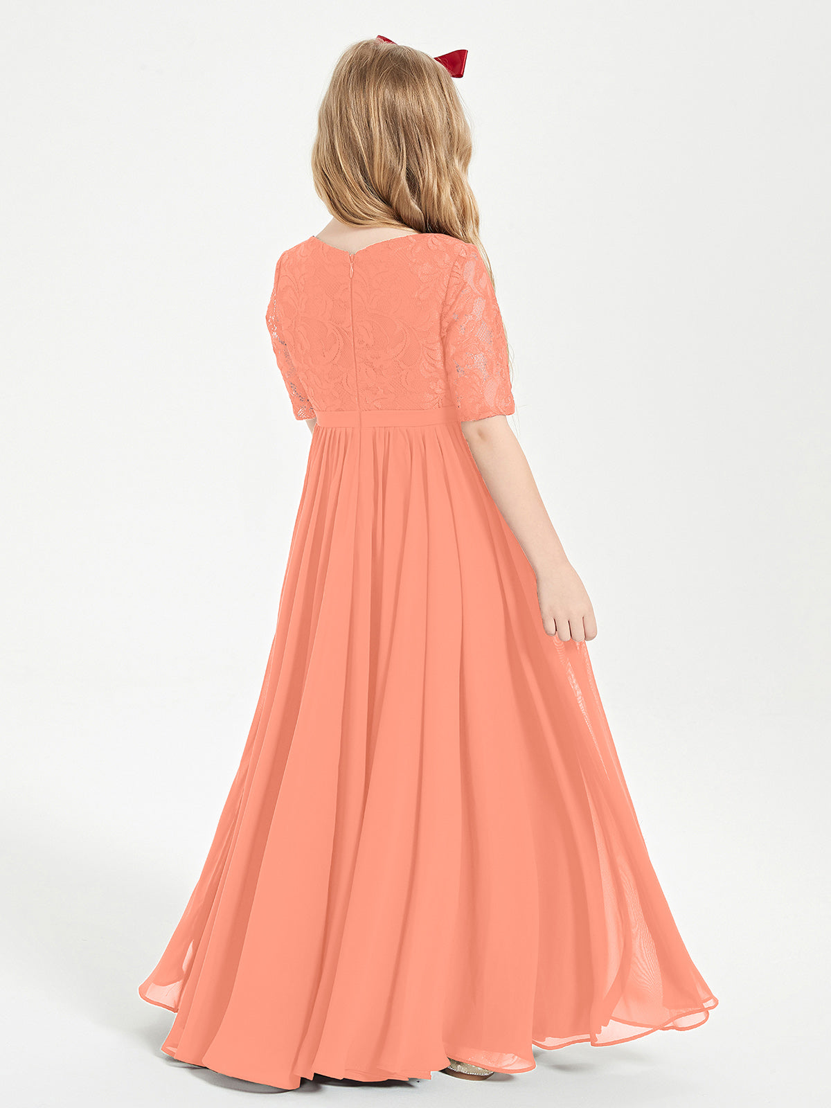 Lace Top Half Sleeved Junior Bridesmaids Dresses Sunset
